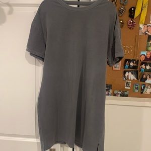 Gray, low back, t-shirt dress.